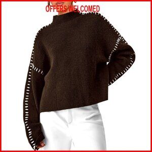 Chunky Knit Mock Neck Pullover Sweater Long Sleeve Oversized Winter Top